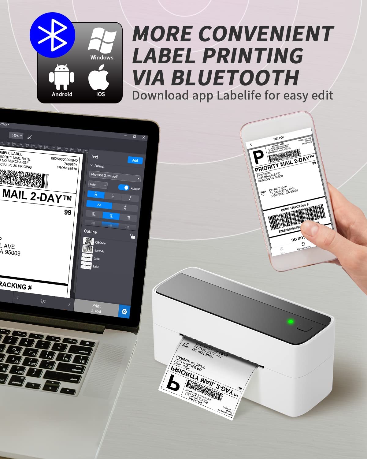Phomemo PM-241-BT Shipping Printer Wireless Thermal Label Printer For Small  Business Compatible With IOS, Android & Computer